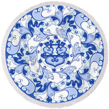 100% coton Chinois traditionnel motif de porcelaine bleue et blanche avec des glands Round Beach Towel RBT-146